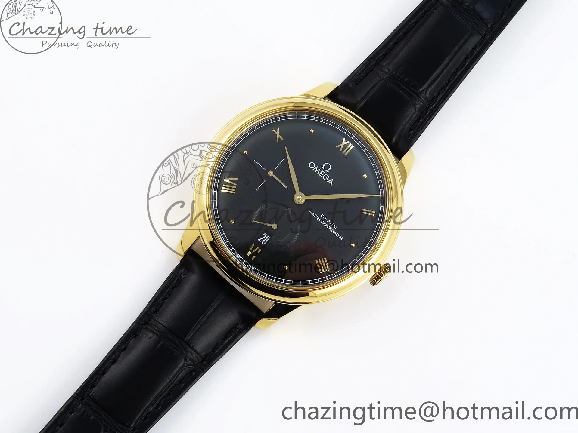 0124 WeatherProof De Ville Power Reserve YG MKF 1:1 Best Edition Black Dial on Black Leather Strap A 7758